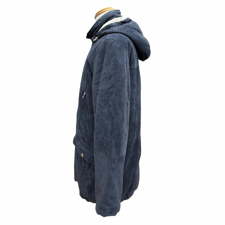 極美品▼Brunello Cucinelli ブルネロクチネリ スウェードレザー フーデッド 中綿入り WZIPUP コート グレー S イタリア製 正規品 メンズ