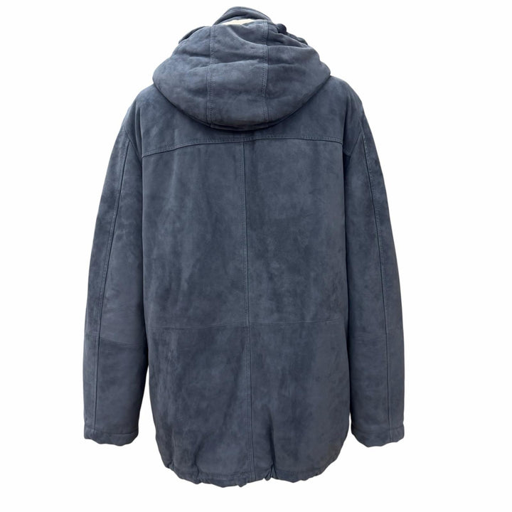 極美品▼Brunello Cucinelli ブルネロクチネリ スウェードレザー フーデッド 中綿入り WZIPUP コート グレー S イタリア製 正規品 メンズ