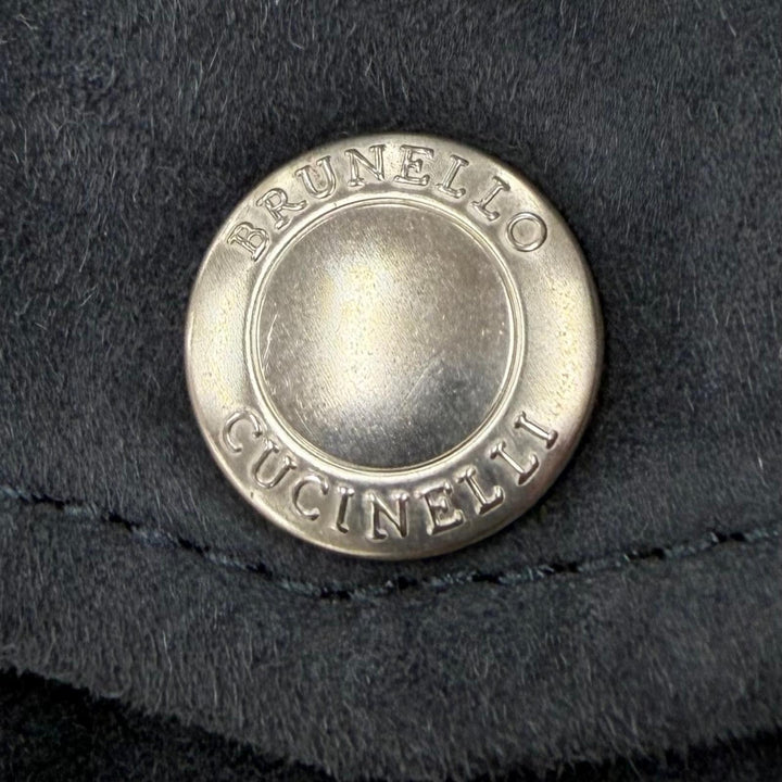 極美品▼Brunello Cucinelli ブルネロクチネリ スウェードレザー フーデッド 中綿入り WZIPUP コート グレー S イタリア製 正規品 メンズ