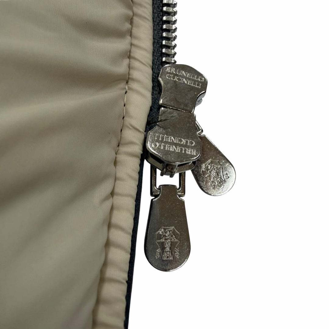 極美品▼Brunello Cucinelli ブルネロクチネリ スウェードレザー フーデッド 中綿入り WZIPUP コート グレー S イタリア製 正規品 メンズ