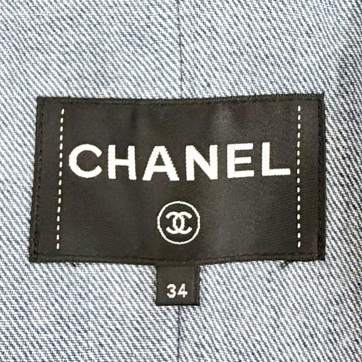 極美品△CHANEL シャネル P55073V41214 ココマーク グリポアボタン 袖ジップ ツイード デニムジャケット インディゴブルー 34 イタリア製