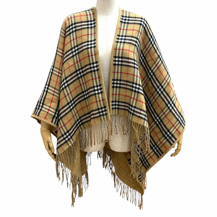 極美品★BURBERRY バーバリー 8071673 ST SLD TO VTG CHK CP ウール100％ リバーシブル ノバチェック柄 ケープ 130×130cm 正規品 箱付き
