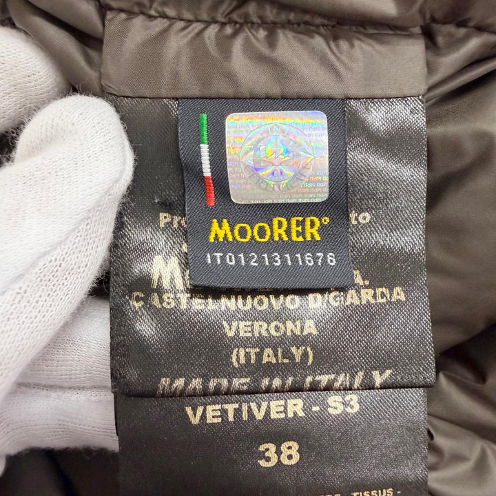 美品△MOORER ムーレー VETIVER ファー付き ジップアップ ダウンコート ネイビー 38 イタリア製 正規品 レディース ハンガー付き