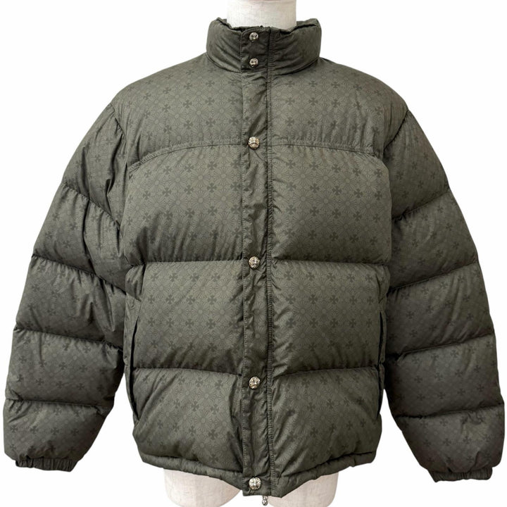 極美品□CHROME HEARTS クロムハーツ CH Plus Stiff Down Jacket 総柄 クロスボールボタン ダガージップ ダウンジャケット XL イタリア製
