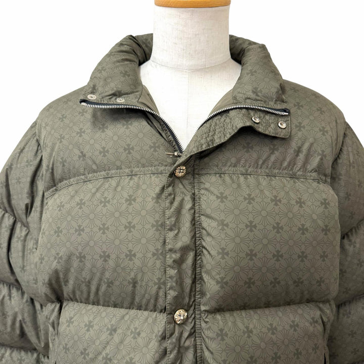 極美品□CHROME HEARTS クロムハーツ CH Plus Stiff Down Jacket 総柄 クロスボールボタン ダガージップ ダウンジャケット XL イタリア製