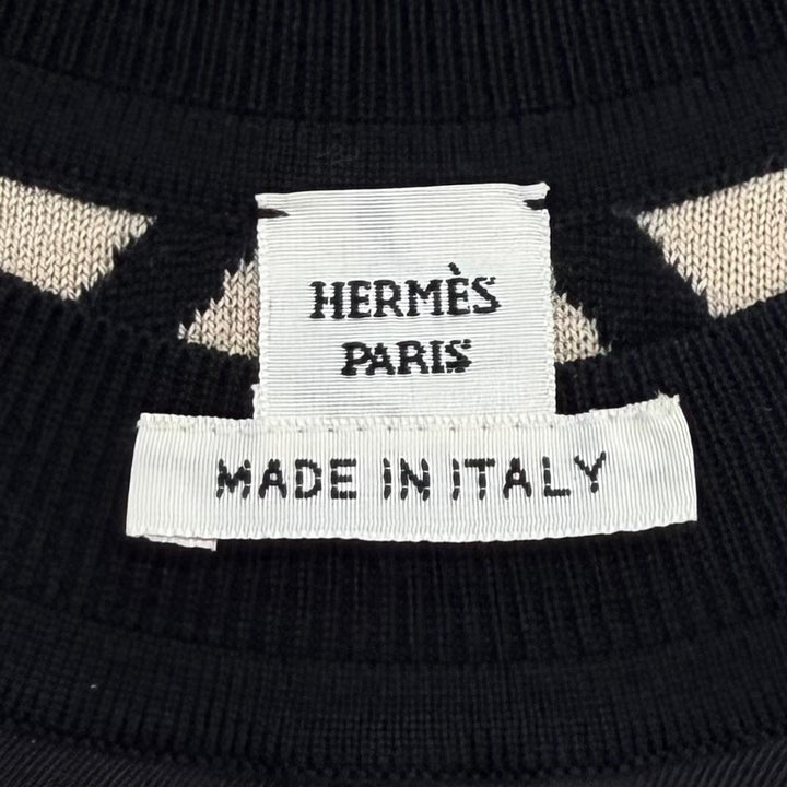 未使用品★HERMES エルメス 23AW 3H2830D9 POST AUX LETTRES シルク100％ ツイルレーヌ 半袖ニット ブラック 38 伊製 正規品 レディース