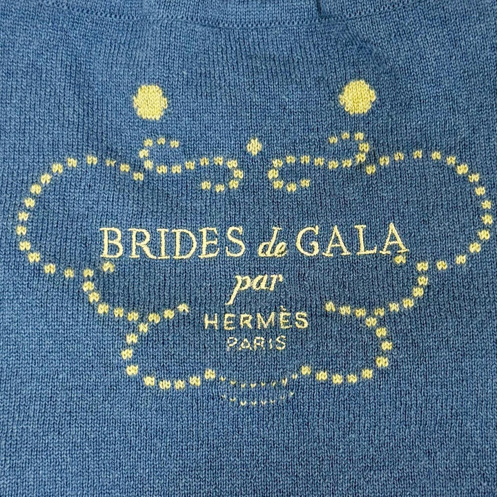 未使用品△HERMES エルメス 36-7707 BRIDES de GALA ブリッド ドゥ ガラ カシミヤ コットン 半袖ニット ブルー 38 イタリア製 正規品