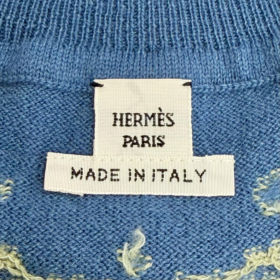 未使用品△HERMES エルメス 36-7707 BRIDES de GALA ブリッド ドゥ ガラ カシミヤ コットン 半袖ニット ブルー 38 イタリア製 正規品