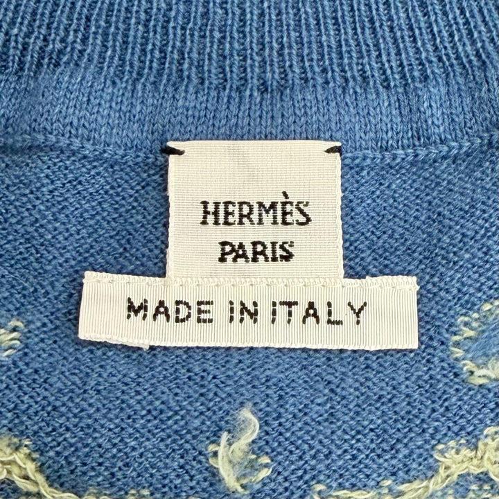 未使用品△HERMES エルメス 36-7707 BRIDES de GALA ブリッド ドゥ ガラ カシミヤ コットン 半袖ニット ブルー 38 イタリア製 正規品
