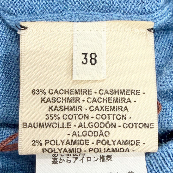 未使用品△HERMES エルメス 36-7707 BRIDES de GALA ブリッド ドゥ ガラ カシミヤ コットン 半袖ニット ブルー 38 イタリア製 正規品
