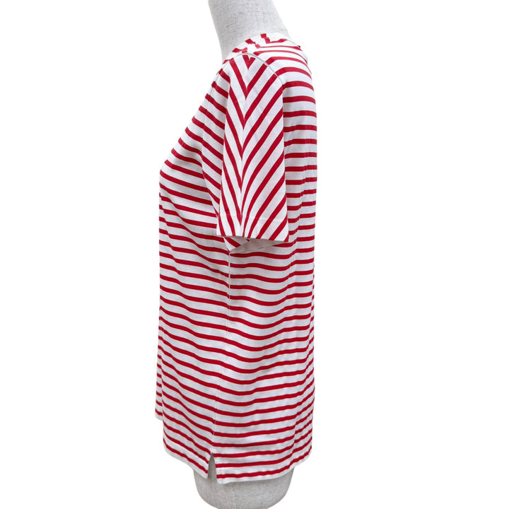 未使用品☆PRADA プラダ 3590A S221 103D トライアングルロゴ ボーダー クルーネック 半袖Ｔシャツ レッド ホワイト XS 伊製 正規品