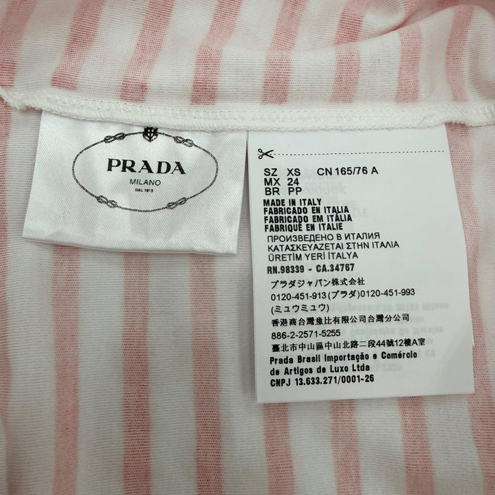 未使用品☆PRADA プラダ 3590A S221 103D トライアングルロゴ ボーダー クルーネック 半袖Ｔシャツ レッド ホワイト XS 伊製 正規品