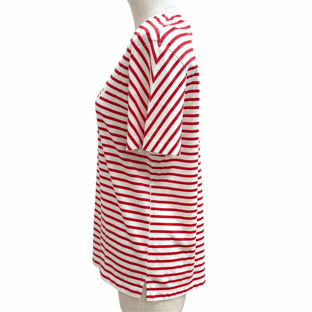 未使用品★PRADA プラダ 3590A S221 103D コットン100％ トライアングルロゴ ボーダー クルーネック 半袖Ｔシャツ 赤 白 S 正規品