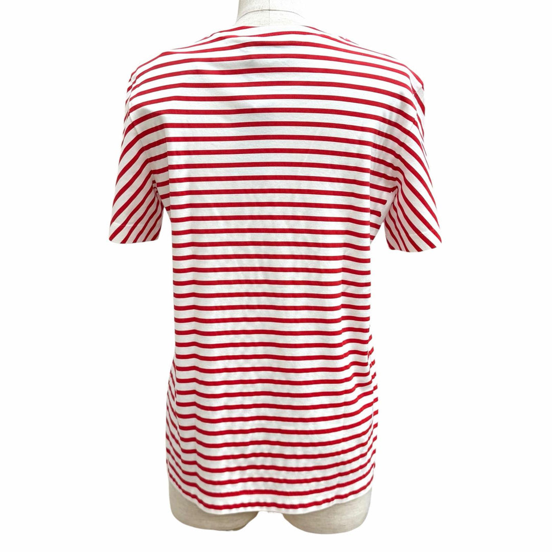 未使用品★PRADA プラダ 3590A S221 103D コットン100％ トライアングルロゴ ボーダー クルーネック 半袖Ｔシャツ 赤 白 XS 正規品