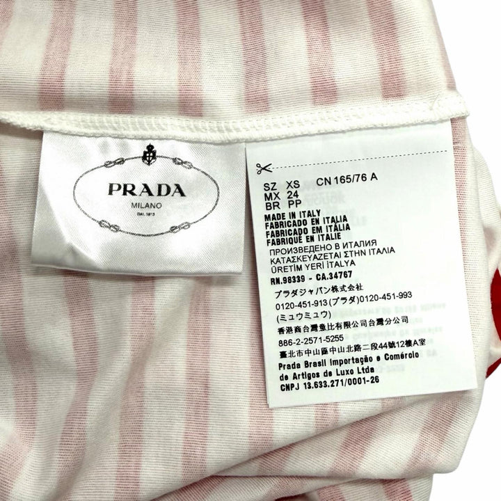 未使用品★PRADA プラダ 3590A S221 103D コットン100％ トライアングルロゴ ボーダー クルーネック 半袖Ｔシャツ 赤 白 XS 正規品