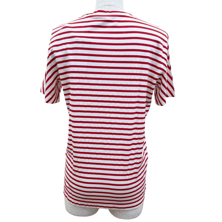 未使用品☆PRADA プラダ 3590A S221 103D コットン トライアングルロゴ ボーダー クルーネック 半袖Ｔシャツ レッド ホワイト S 正規品