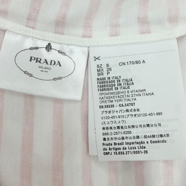 未使用品☆PRADA プラダ 3590A S221 103D コットン トライアングルロゴ ボーダー クルーネック 半袖Ｔシャツ レッド ホワイト S 正規品