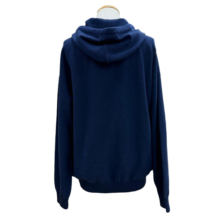 美品▼VERSACE ヴェルサーチ A87203 ウール カシミヤ メデューサ ニット パーカー プルオーバー セーター ブルー L イタリア製 メンズ