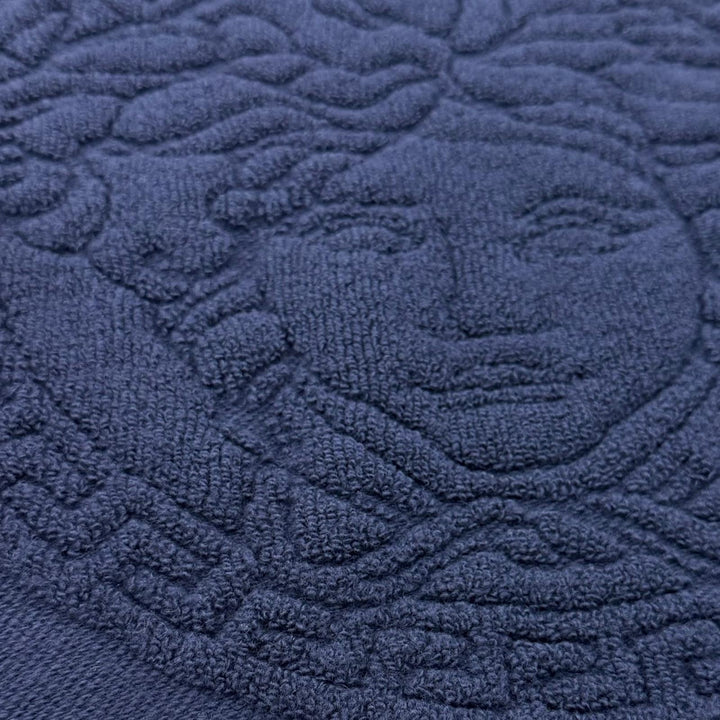 美品▼VERSACE ヴェルサーチ A87203 ウール カシミヤ メデューサ ニット パーカー プルオーバー セーター ブルー L イタリア製 メンズ