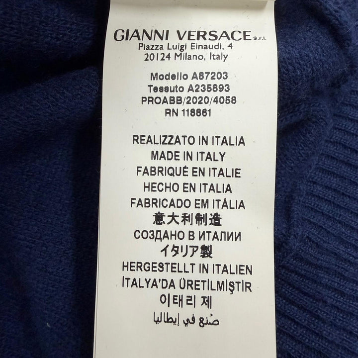美品▼VERSACE ヴェルサーチ A87203 ウール カシミヤ メデューサ ニット パーカー プルオーバー セーター ブルー L イタリア製 メンズ