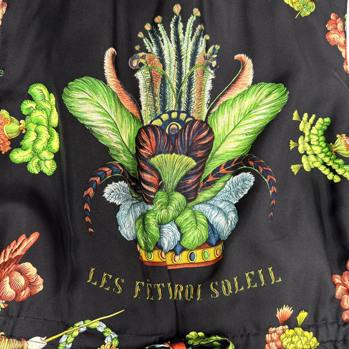 美品☆HERMES エルメス ヴィンテージ LES FERES DU ROI SOLEIL 太陽王の祝典 シルク100％ スウェードレザー 中綿入 ベスト 黒 38 正規品