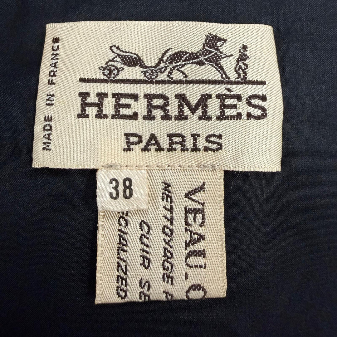 美品☆HERMES エルメス ヴィンテージ LES FERES DU ROI SOLEIL 太陽王の祝典 シルク100％ スウェードレザー 中綿入 ベスト 黒 38 正規品