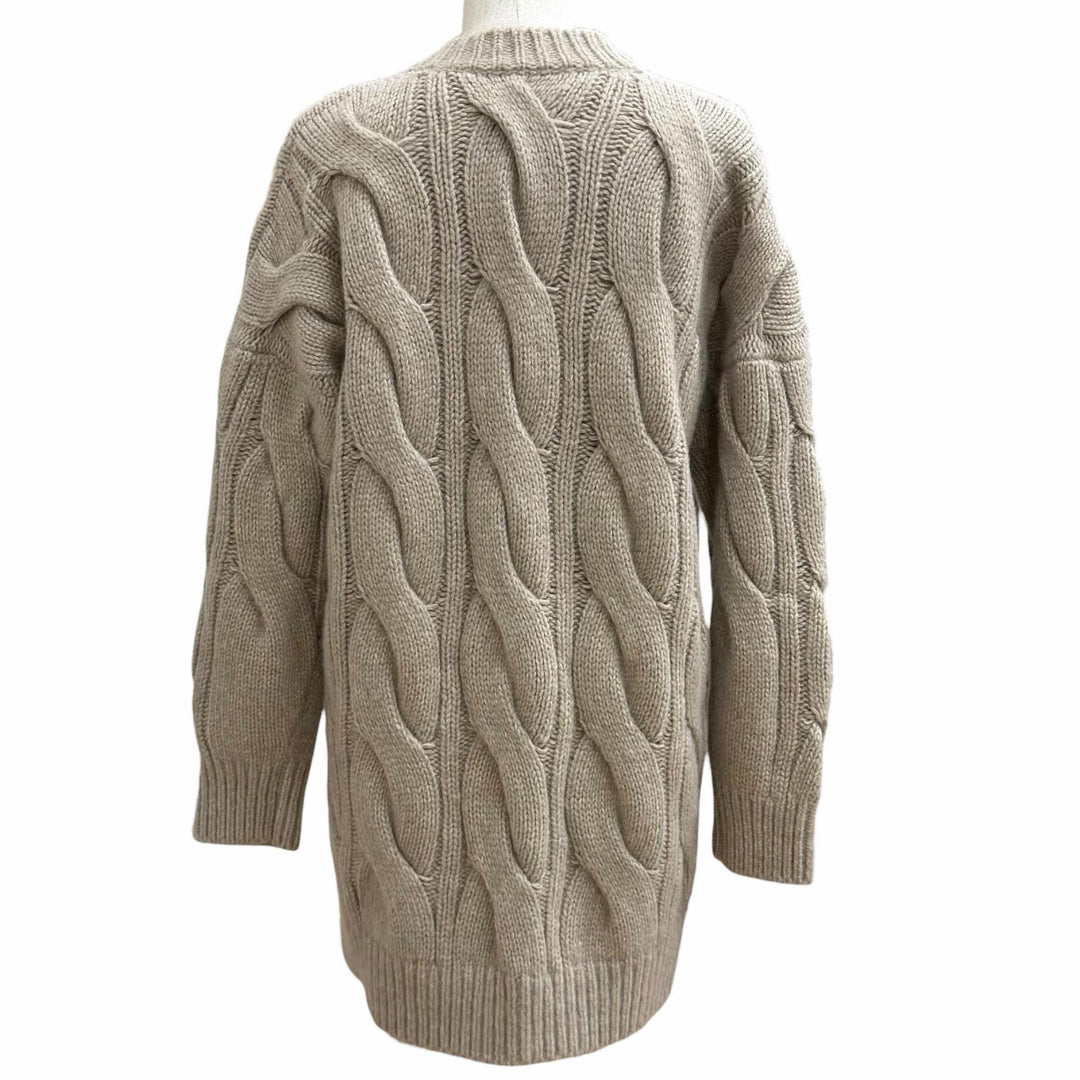 極美品★CELINE セリーヌ 2AJ36086U カシミヤ シルク混 オーバーサイズ ロゴボタン ケーブル編み ニット カーディガン XS 伊製 正規品