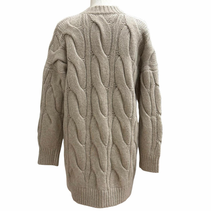 極美品★CELINE セリーヌ 2AJ36086U カシミヤ シルク混 オーバーサイズ ロゴボタン ケーブル編み ニット カーディガン XS 伊製 正規品