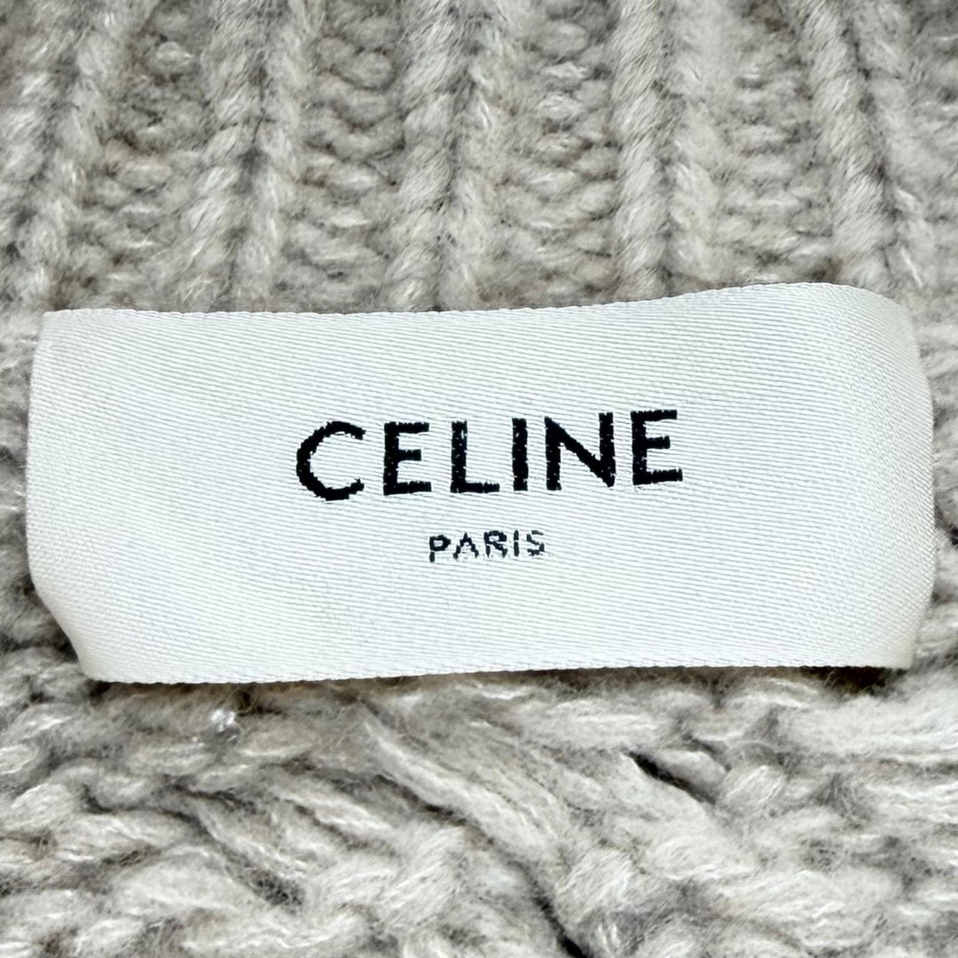 極美品★CELINE セリーヌ 2AJ36086U カシミヤ シルク混 オーバーサイズ ロゴボタン ケーブル編み ニット カーディガン XS 伊製 正規品