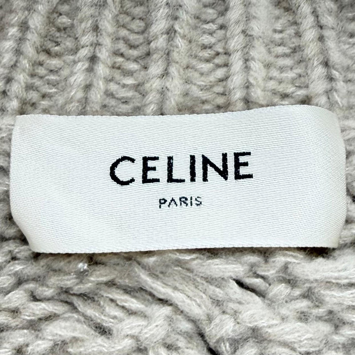 極美品★CELINE セリーヌ 2AJ36086U カシミヤ シルク混 オーバーサイズ ロゴボタン ケーブル編み ニット カーディガン XS 伊製 正規品