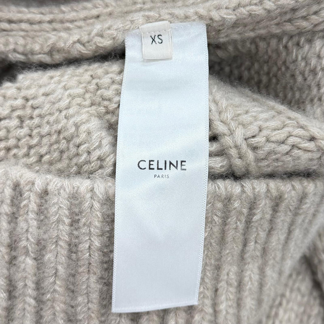 極美品★CELINE セリーヌ 2AJ36086U カシミヤ シルク混 オーバーサイズ ロゴボタン ケーブル編み ニット カーディガン XS 伊製 正規品
