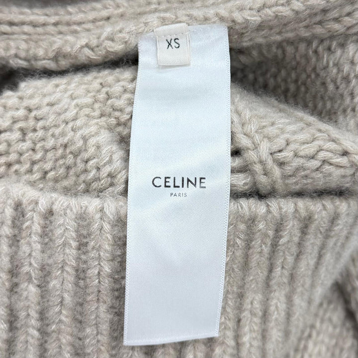極美品★CELINE セリーヌ 2AJ36086U カシミヤ シルク混 オーバーサイズ ロゴボタン ケーブル編み ニット カーディガン XS 伊製 正規品