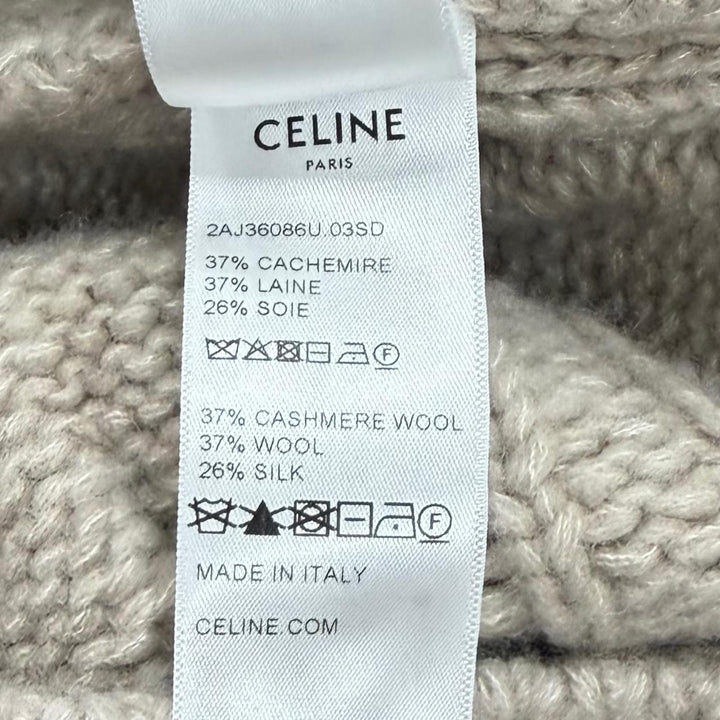 極美品★CELINE セリーヌ 2AJ36086U カシミヤ シルク混 オーバーサイズ ロゴボタン ケーブル編み ニット カーディガン XS 伊製 正規品