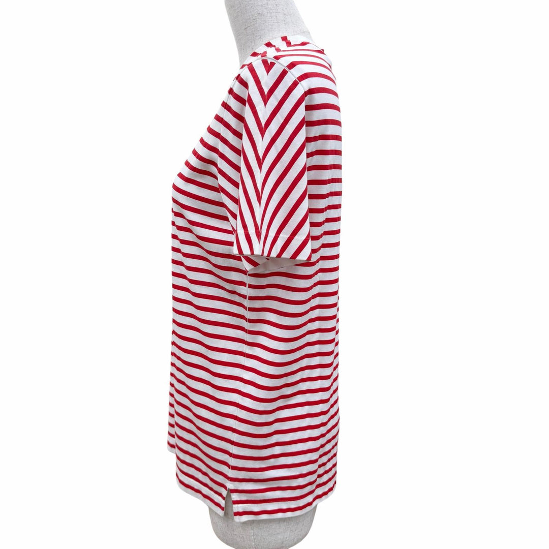 未使用品☆PRADA プラダ 3590A S221 103D コットン トライアングルロゴ ボーダー クルーネック 半袖Ｔシャツ レッド ホワイト S 正規品