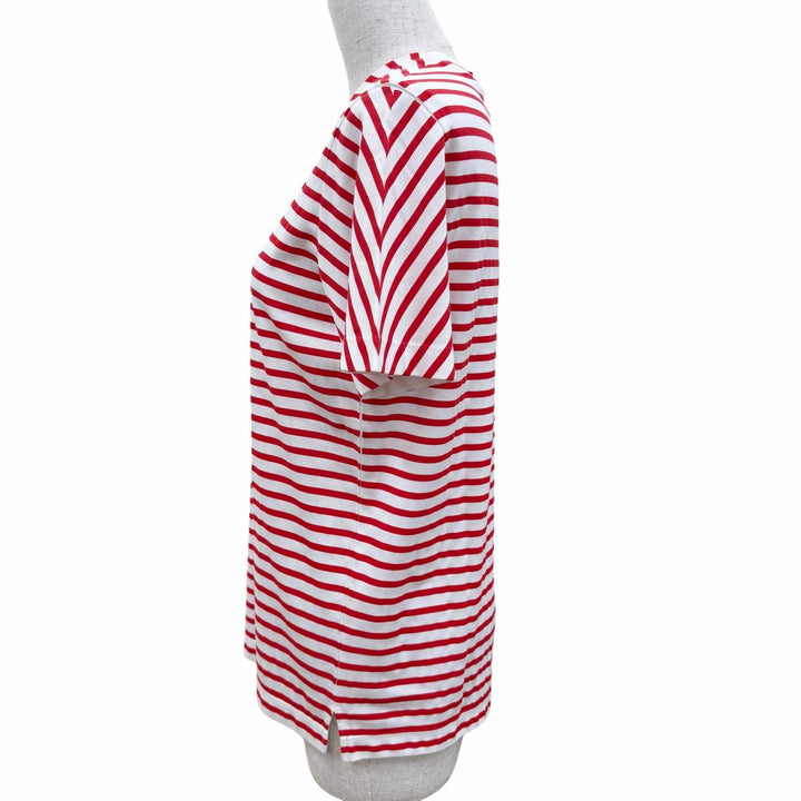 未使用品☆PRADA プラダ 3590A S221 103D コットン トライアングルロゴ ボーダー クルーネック 半袖Ｔシャツ レッド ホワイト S 正規品