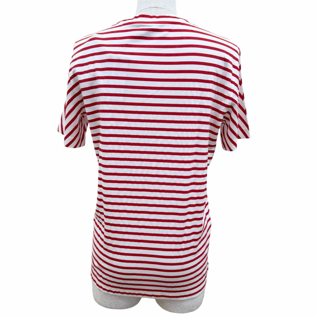 未使用品☆PRADA プラダ 3590A S221 103D コットン トライアングルロゴ ボーダー クルーネック 半袖Ｔシャツ レッド ホワイト S 正規品
