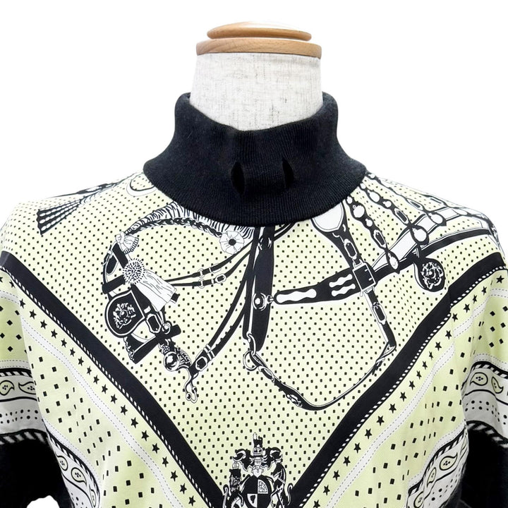 極美品△HERMES エルメス 22AW 2H2826DS HARNAIS DE COUR BANDANA 宮廷の馬具 シルク カシミヤ ツイルレーヌ 半袖ニット 36 伊製 正規品