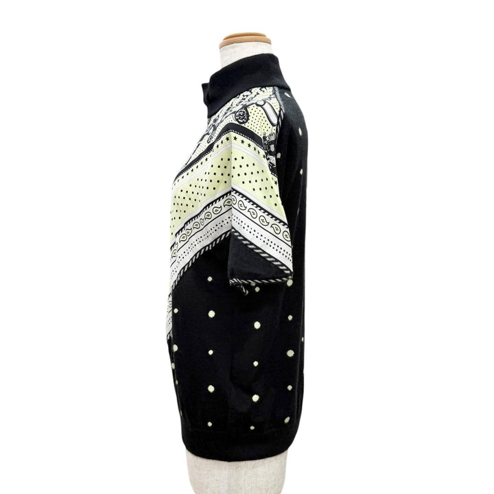 極美品△HERMES エルメス 22AW 2H2826DS HARNAIS DE COUR BANDANA 宮廷の馬具 シルク カシミヤ ツイルレーヌ 半袖ニット 36 伊製 正規品
