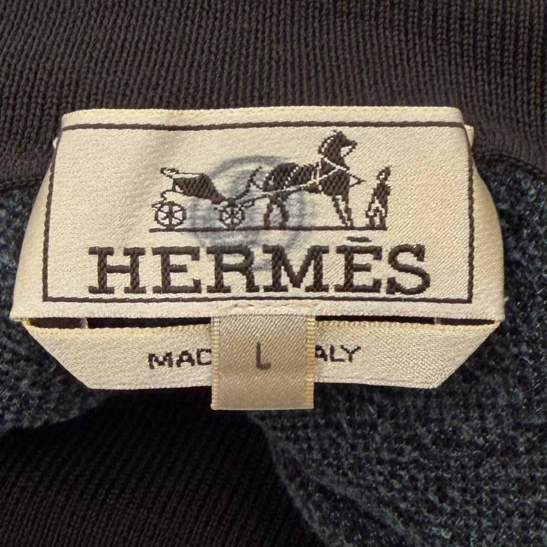 極美品▼HERMES エルメス 22AW ウール カシミヤ タートルネック ニット セーター ダークブラウン ライトブルー L イタリア製 メンズ