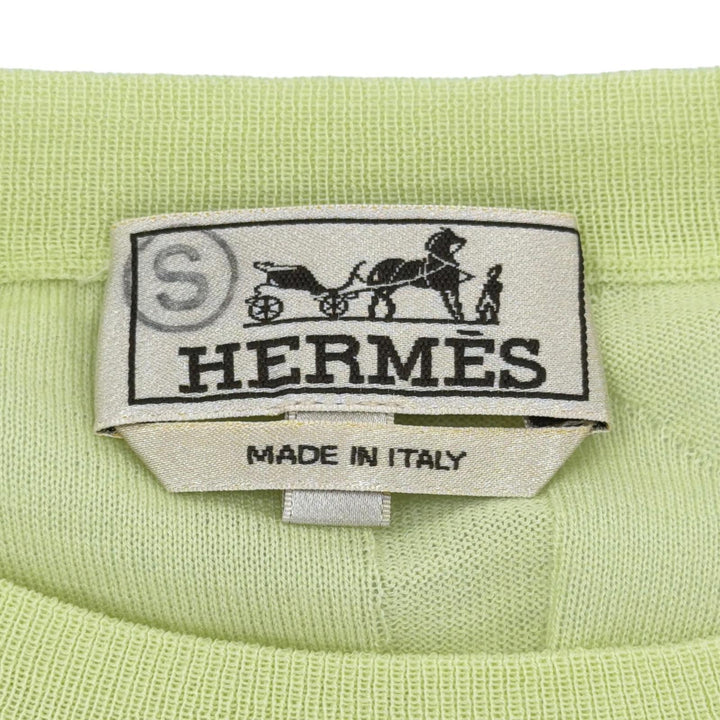 極美品●HERMES エルメス ウール100% 総柄 クルーネック ロングスリーブ 長袖 リブニット 半袖ニット ネオンイエロー S イタリア製 メンズ