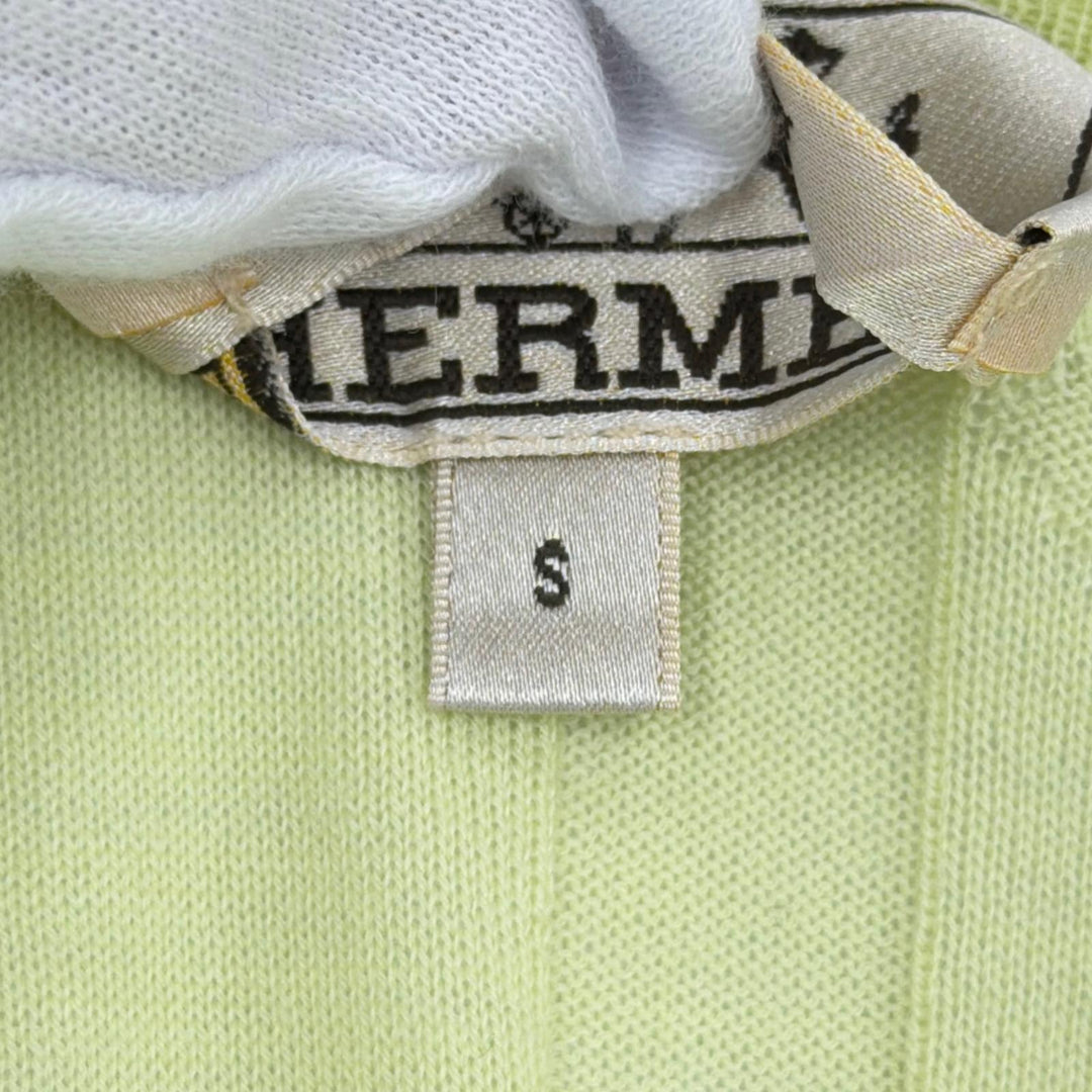 極美品●HERMES エルメス ウール100% 総柄 クルーネック ロングスリーブ 長袖 リブニット 半袖ニット ネオンイエロー S イタリア製 メンズ