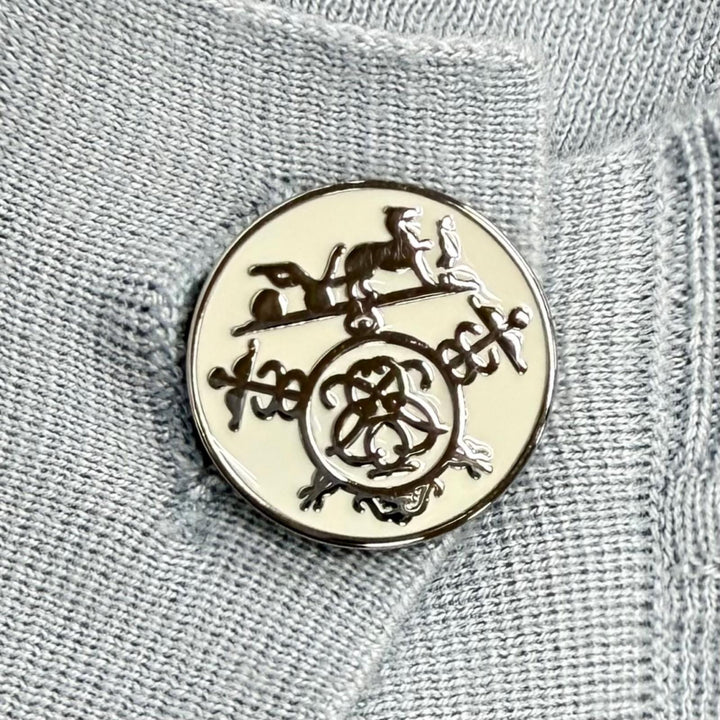 極美品★HERMES エルメス 23AW 3H2632D6 カシミヤ シルク混 エクスリブリス ロゴボタン 長袖 ニット ライトブルー 38 イタリア製 正規品