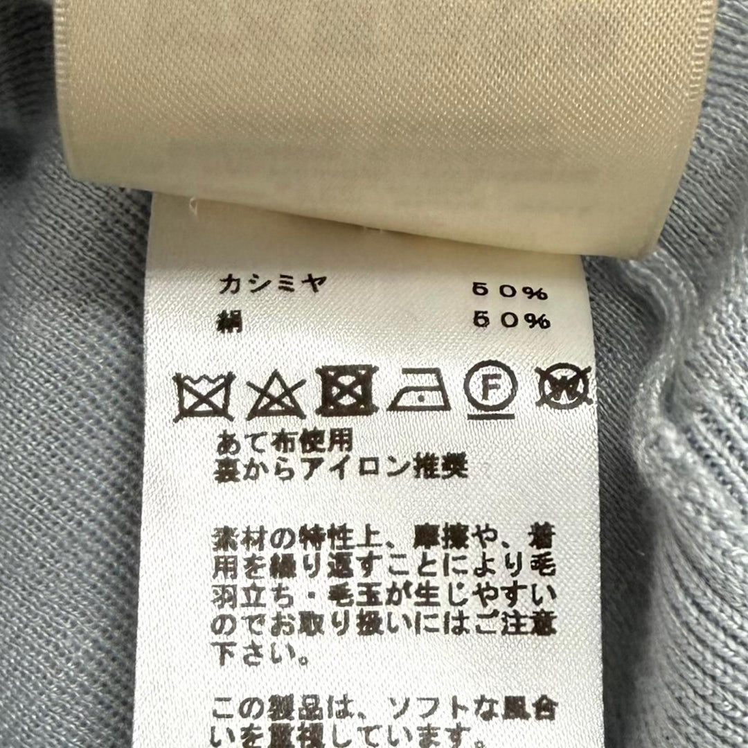 極美品★HERMES エルメス 23AW 3H2632D6 カシミヤ シルク混 エクスリブリス ロゴボタン 長袖 ニット ライトブルー 38 イタリア製 正規品