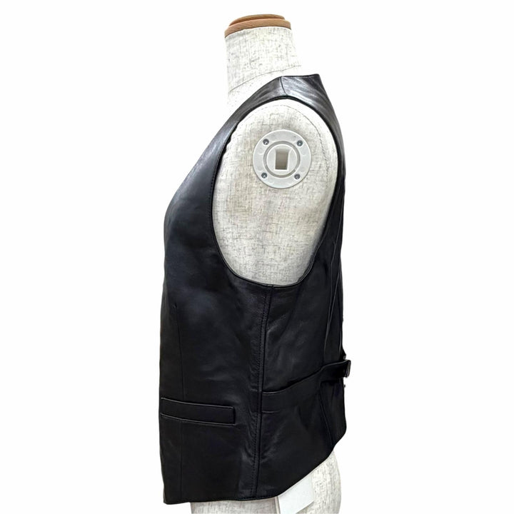 未使用品△CELINE セリーヌ 24SS 2O112050O トリオンフ金ボタン ラムスキン ベスト ジレ ブラック ゴールド金具 38 イタリア製 正規品