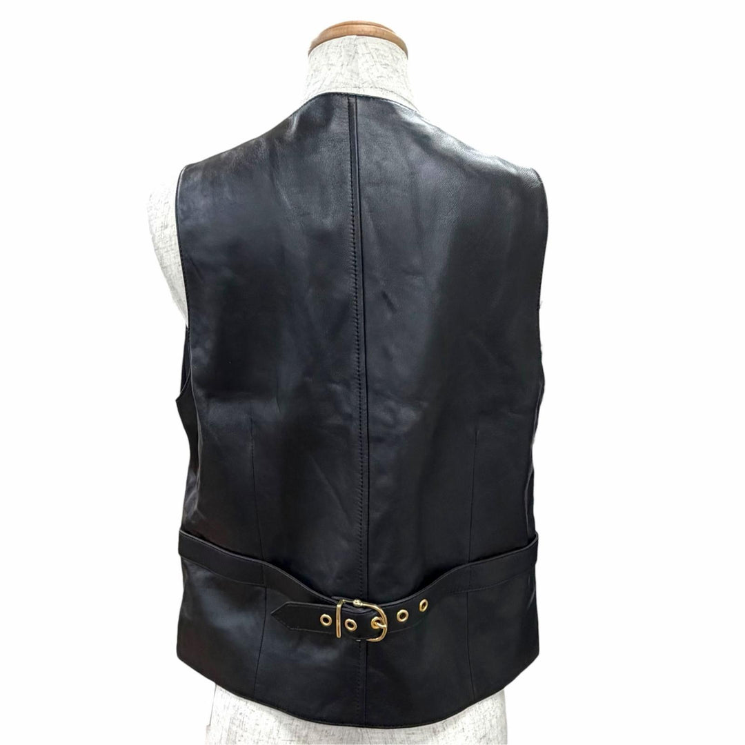 未使用品△CELINE セリーヌ 24SS 2O112050O トリオンフ金ボタン ラムスキン ベスト ジレ ブラック ゴールド金具 38 イタリア製 正規品