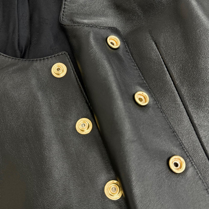 未使用品△CELINE セリーヌ 24SS 2O112050O トリオンフ金ボタン ラムスキン ベスト ジレ ブラック ゴールド金具 38 イタリア製 正規品