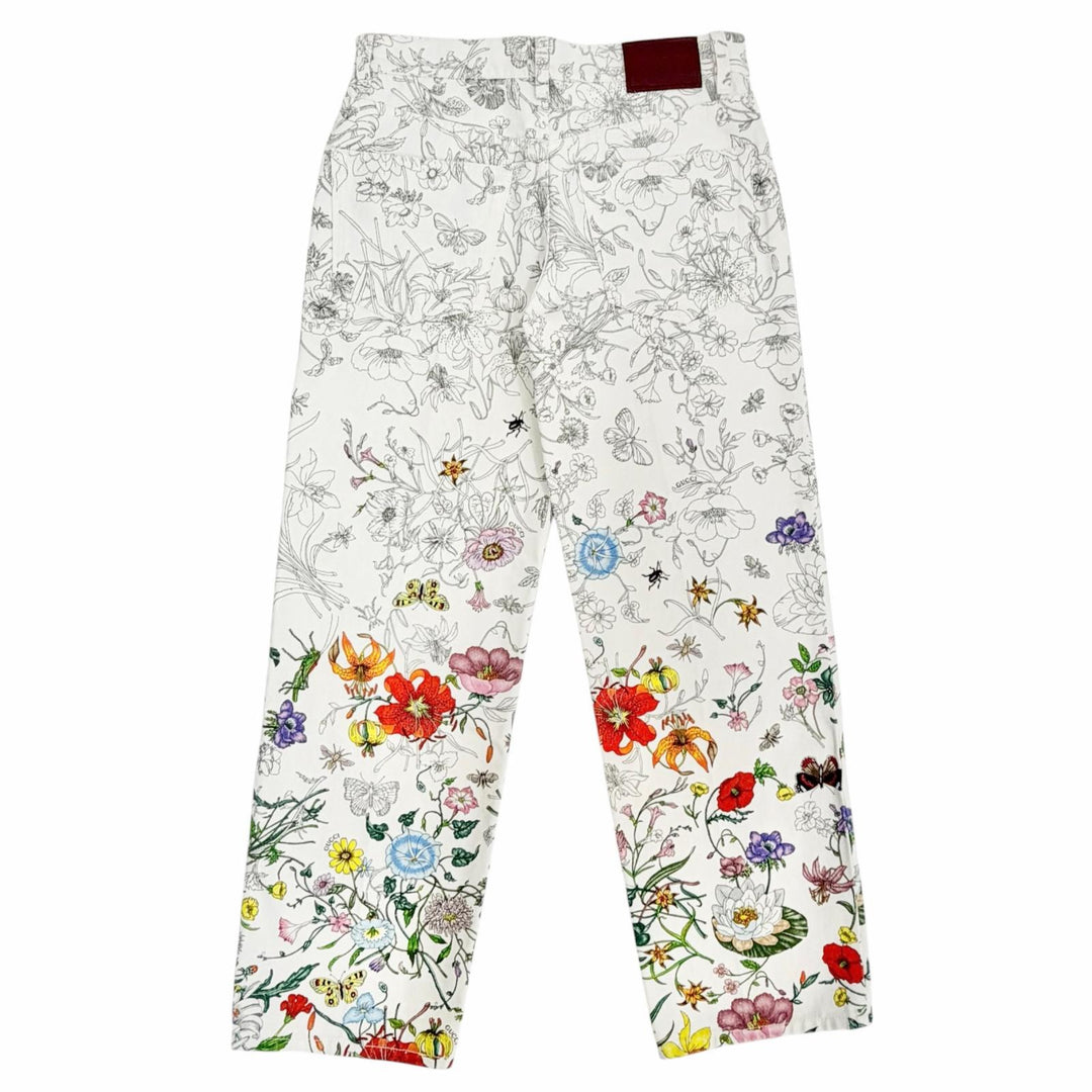 未使用品△GUCCI グッチ 25AW 812233 XDDC7 コットン100% ロゴレザーパッチ フローラルプリント パンツ ホワイト マルチカラー 24 正規品