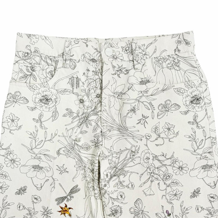 未使用品△GUCCI グッチ 25AW 812233 XDDC7 コットン100% ロゴレザーパッチ フローラルプリント パンツ ホワイト マルチカラー 24 正規品