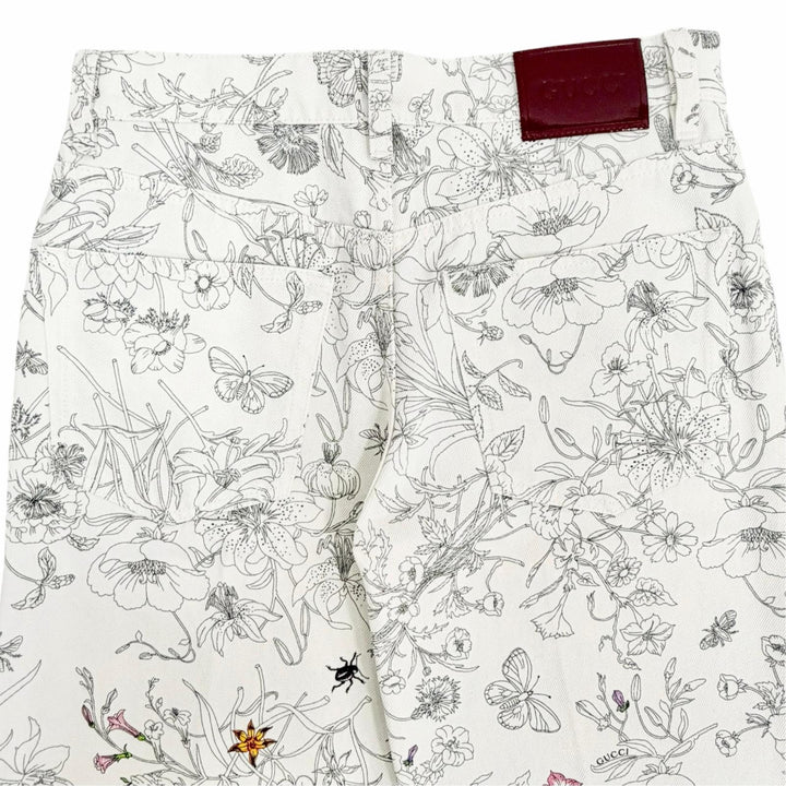 未使用品△GUCCI グッチ 25AW 812233 XDDC7 コットン100% ロゴレザーパッチ フローラルプリント パンツ ホワイト マルチカラー 24 正規品