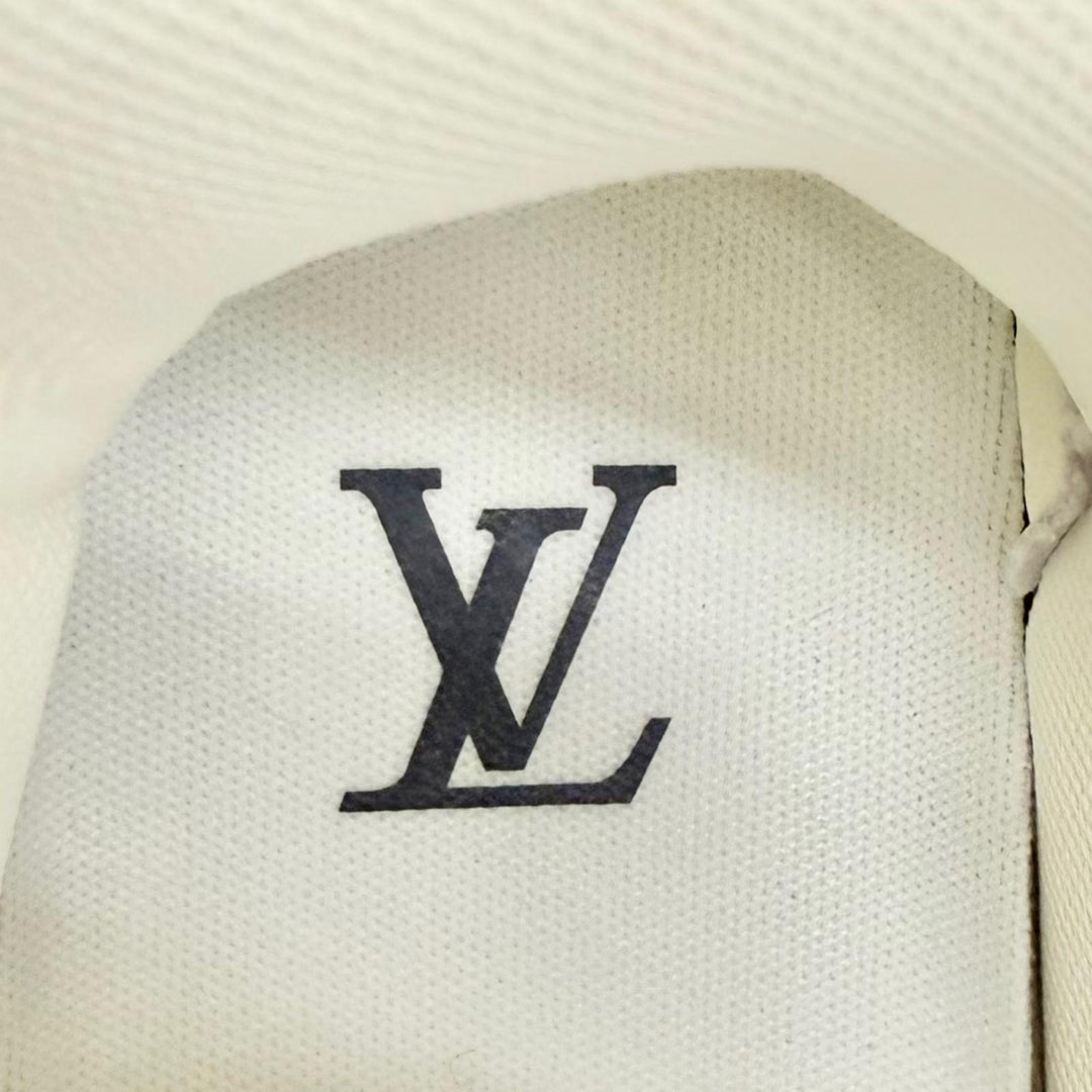 未使用品△LOUIS VUITTON ルイヴィトン LVスケートライン ロゴ モノグラムフラワー レザー メッシュ スニーカー ネイビー ホワイト 36.5